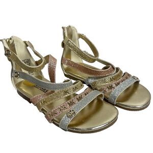 Michael Kors Toddler Size 8 Girls Gold Silver Pink Glitter Strappy Sandals‎